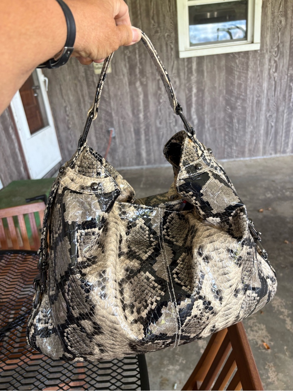 Rebecca Minkoff Snake-Print Shoulder Hobo in Beige and Black